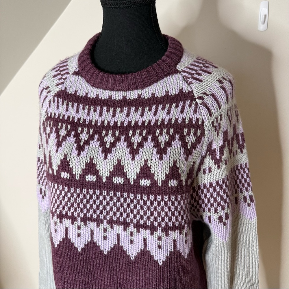 MEXX Fair Isle Knit Pullover Sweater Purple Grey Nordic Size Large - Picture 3 of 10